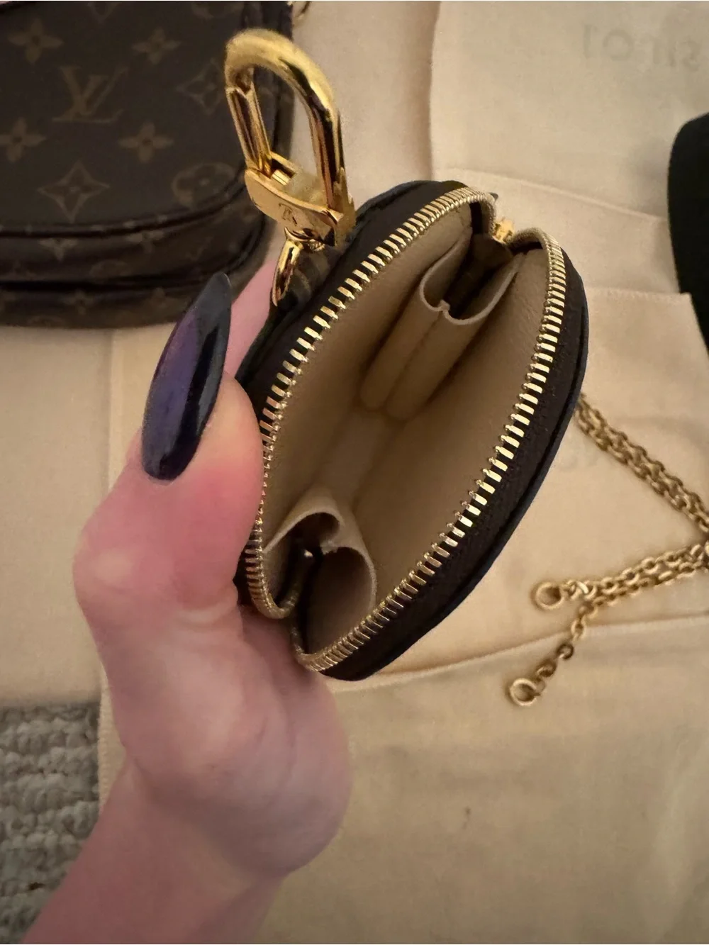 Louis Vuitton Monogram Mini Pochette Trio with Gold Chain